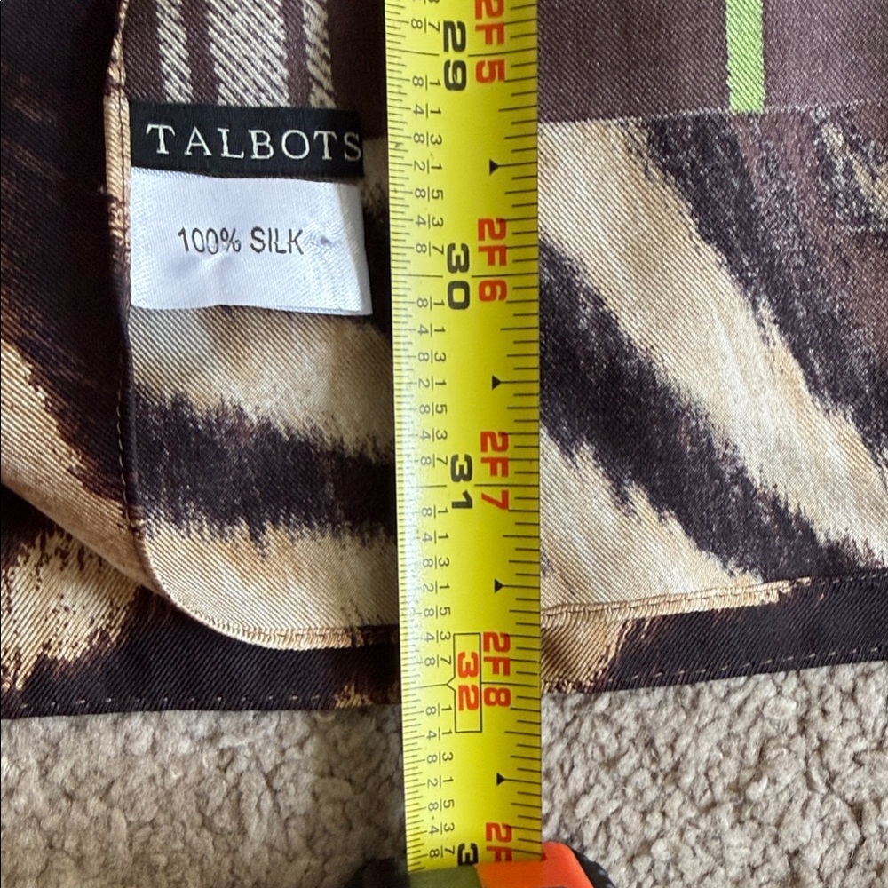 Talbots Brown and Red 100% Silk Oblong Scarf- 64 x 13 - Picture 7 of 7